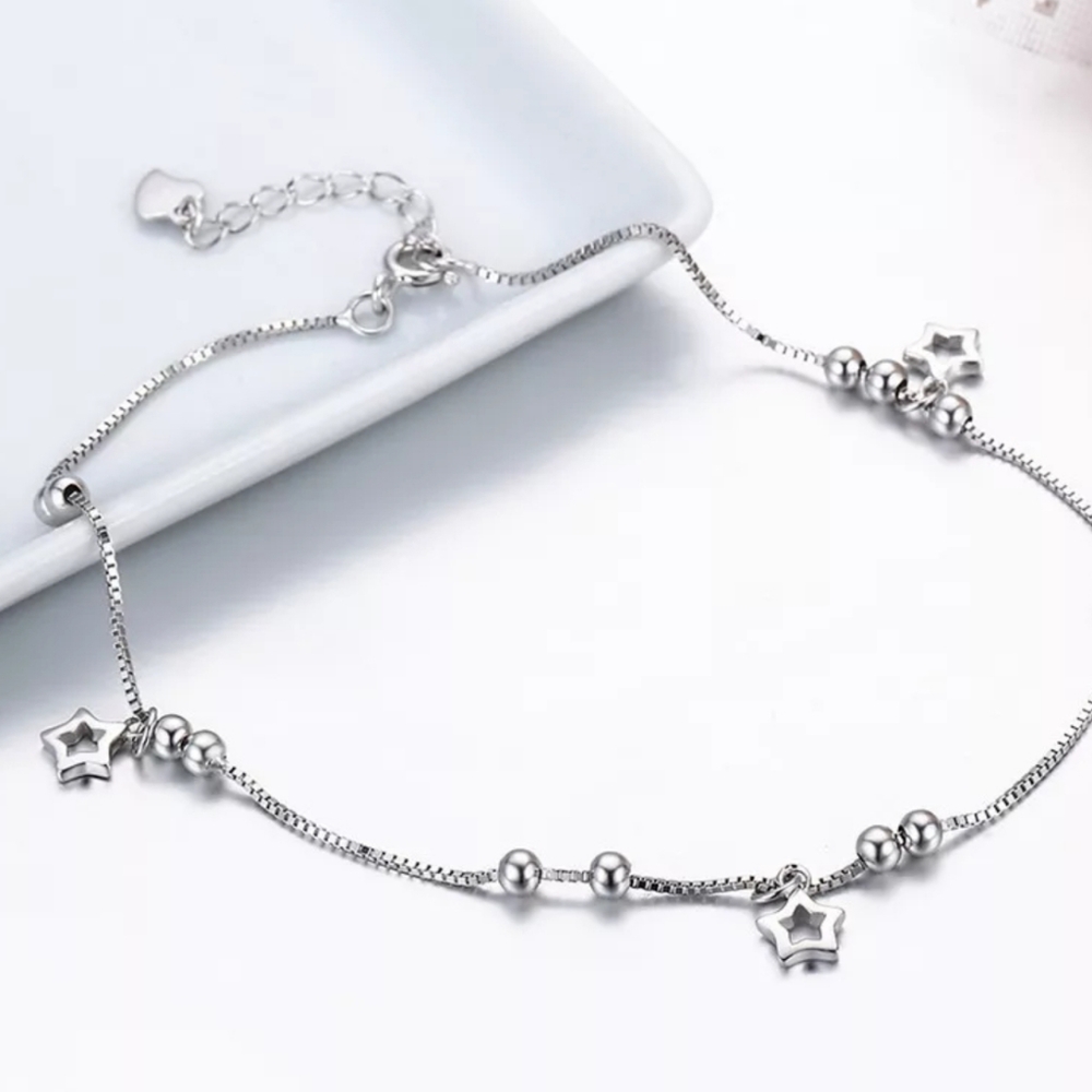 925 Sterling Sliver Box Chain Star Jewelry Anklet